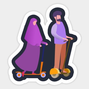 Couple riding scooter Sticker